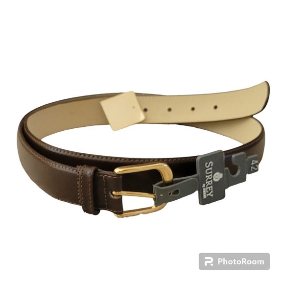 Surrey by Swank Brown Leather Split Cowhide w Belt Brass Buckle in Size 42 New - Picture 11 of 11